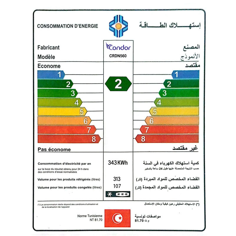FRIGO CONDOR 2 PORTES DF GRIS 420/R600A - 2
